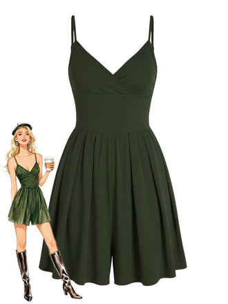 1980s Solid Spaghetti Strap V-Neck Romper - vintage jumpsuit, retro fashion