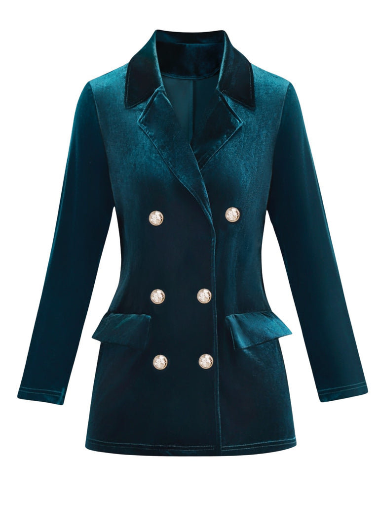 1980s Solid Velvet Double-Breasted Lapel Blazer - vintage fashion, retro style