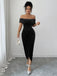 1980s Solid Velvet Off-Shoulder Midi Dress - vintage dress, retro fashion