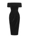 1980s Solid Velvet Off-Shoulder Midi Dress - vintage dress, retro fashion