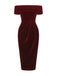 1980s Solid Velvet Off-Shoulder Midi Dress - vintage dress, retro fashion