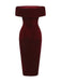 1980s Solid Velvet Off-Shoulder Midi Dress - vintage dress, retro fashion