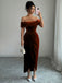 1980s Solid Velvet Off-Shoulder Midi Dress - vintage dress, retro fashion