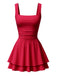 1980s Square Neck Ruched Tiered Solid Dress - vintage dress, retro fashion, elegant red
