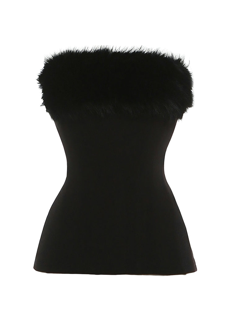 1980s Strapless Plush Fitted Solid Top - vintage fashion, retro style