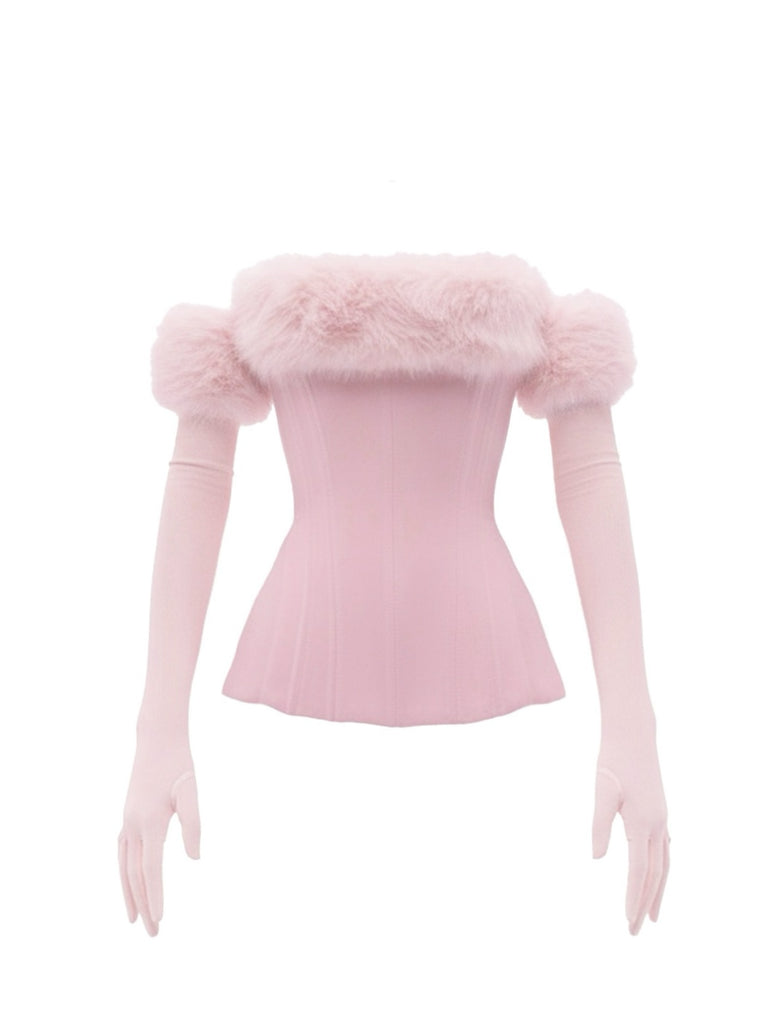 1980s Strapless Plush Fitted Top With Long Gloves - vintage fashion, retro style