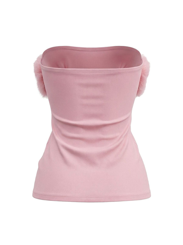 1980s Strapless Plush Fitted Top With Long Gloves - vintage fashion, retro style