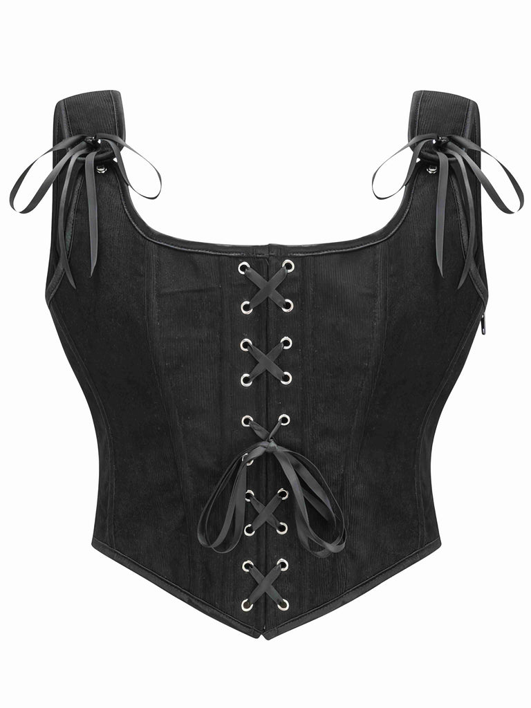 1980s Suede Bow Lace-Up Corset - vintage fashion, retro style