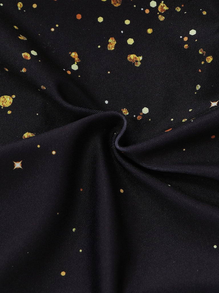 2PCS Gold 1980s Sequined 3D Floral Swimsuit & Cover-Up - vintage swimsuit, pin-up style, glamorous gold