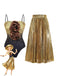 2PCS Gold 1980s Sequined 3D Floral Swimsuit & Cover-Up - vintage swimsuit, pin-up style, glamorous gold