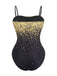 2PCS Gold 1980s Sequined 3D Floral Swimsuit & Cover-Up - vintage swimsuit, pin-up style, glamorous gold