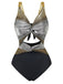 2PCS Metallic 1980s Pleated Cut-Out Swimsuit & Cover-Up - vintage swimsuit, pin-up style