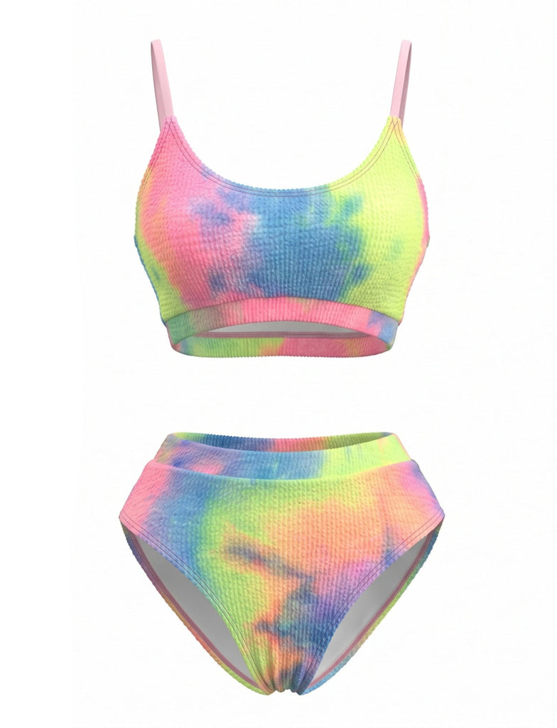 1980s Tie-Dye Textured High-Waisted Bikini Set, vintage swimsuit, pin-up swimwear - perfect for women who love vintage and retro fashion