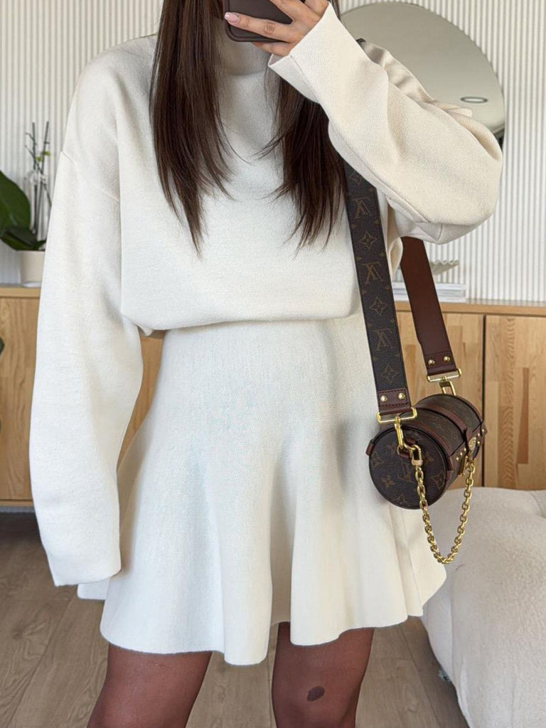1980s Turtleneck Solid Long Sleeve Sweater Dress - vintage dress, retro fashion