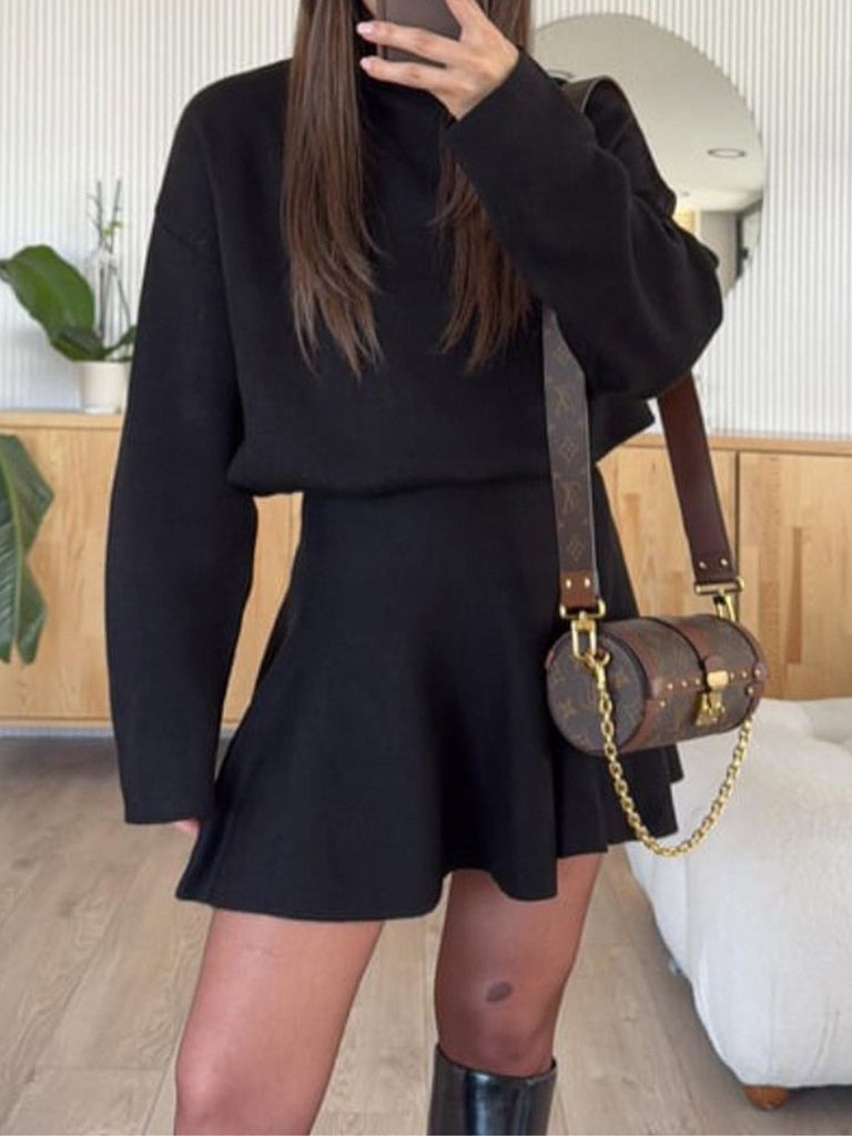 1980s Turtleneck Solid Long Sleeve Sweater Dress - vintage dress, retro fashion