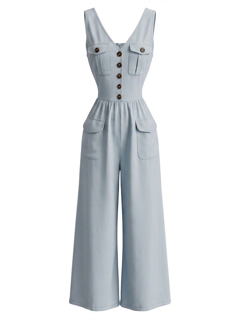 Black 1980s V Neck Jumpsuit 5