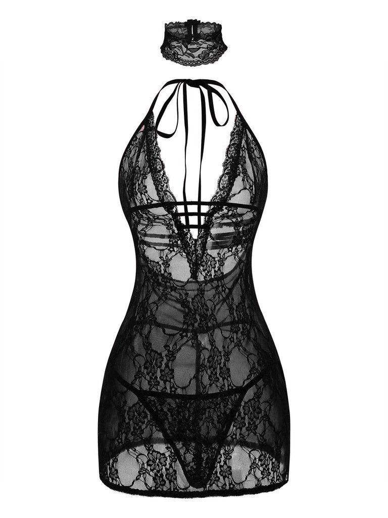 1980s V-Neck Backless Sexy Lace Cami Nightgown - vintage nightgown, retro sleepwear