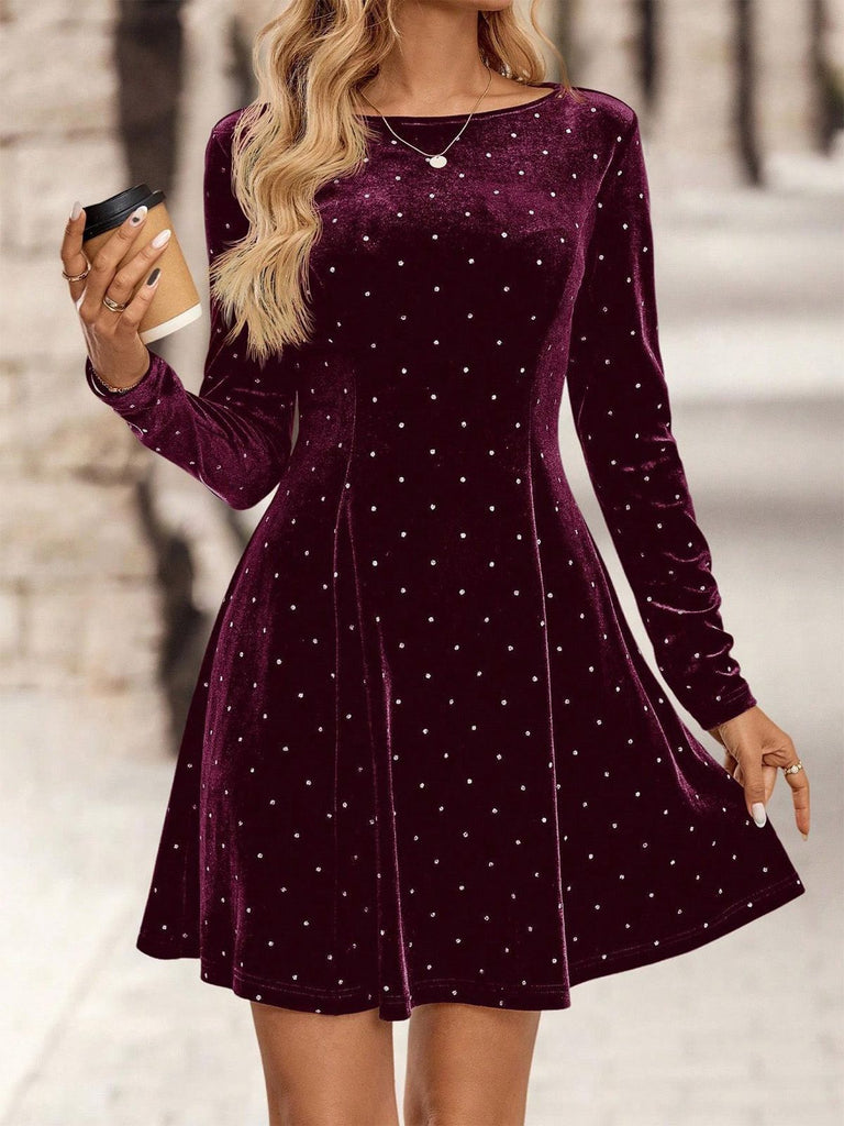 1980s Velvet Rhinestone Fit Party Dress - vintage dress, retro fashion