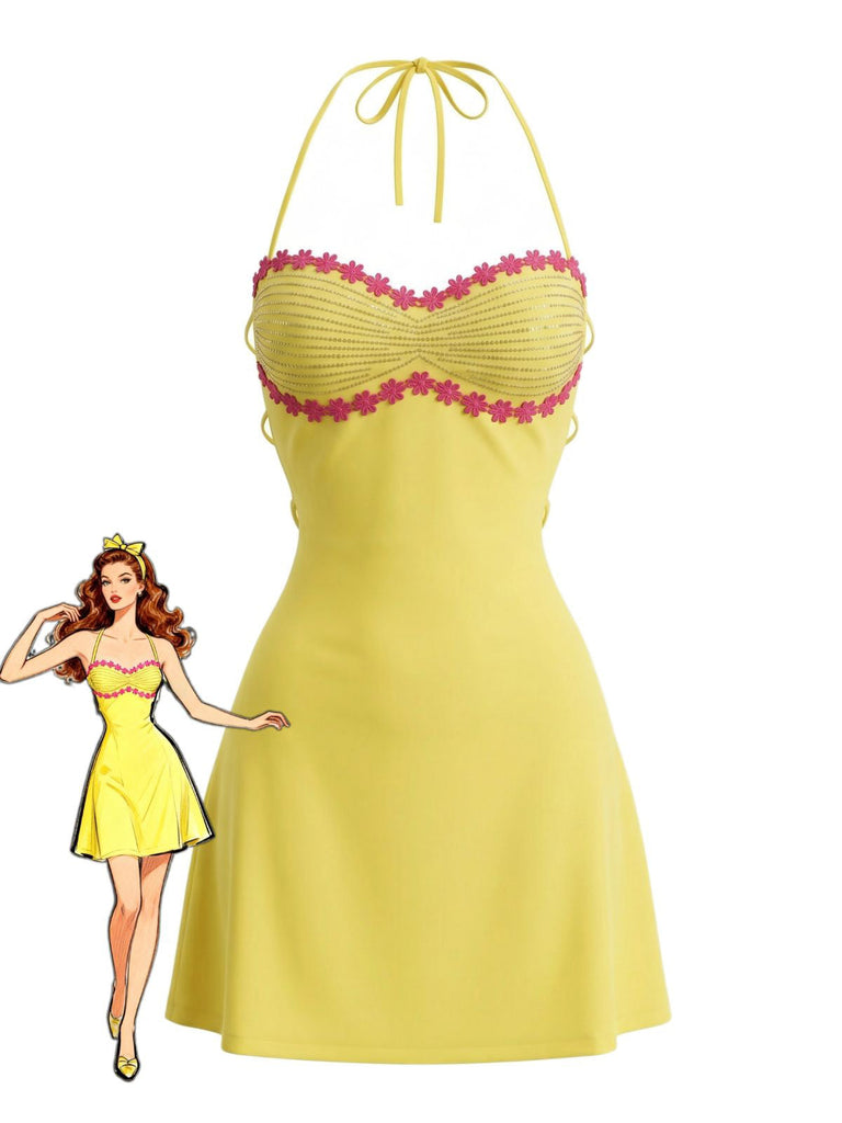 Yellow 2000s Spaghetti Strap Slim Bodycon Midi Dress - vintage dress, retro fashion