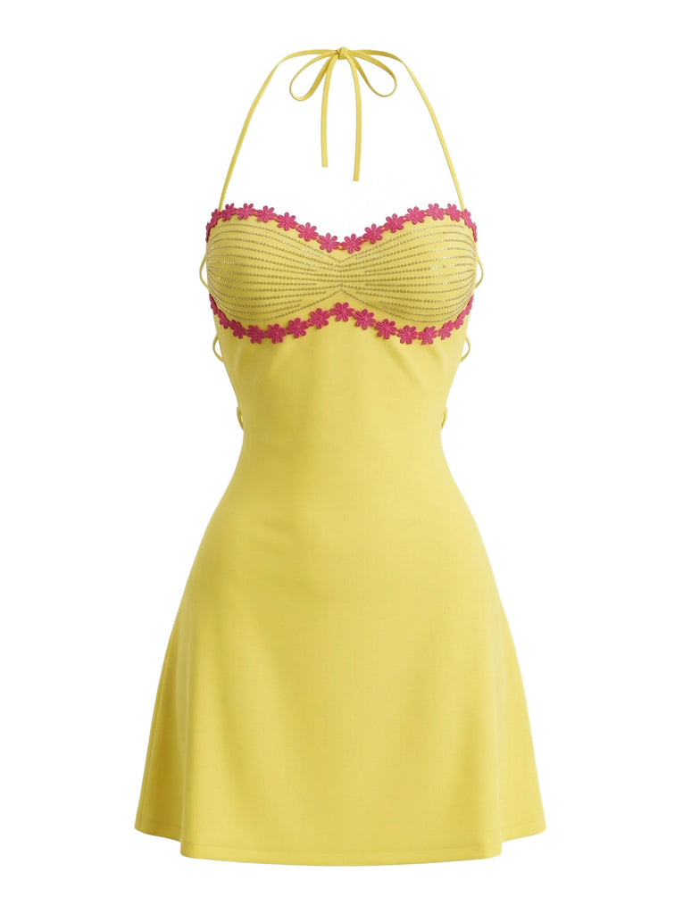 Yellow 2000s Spaghetti Strap Slim Bodycon Midi Dress - vintage dress, retro fashion