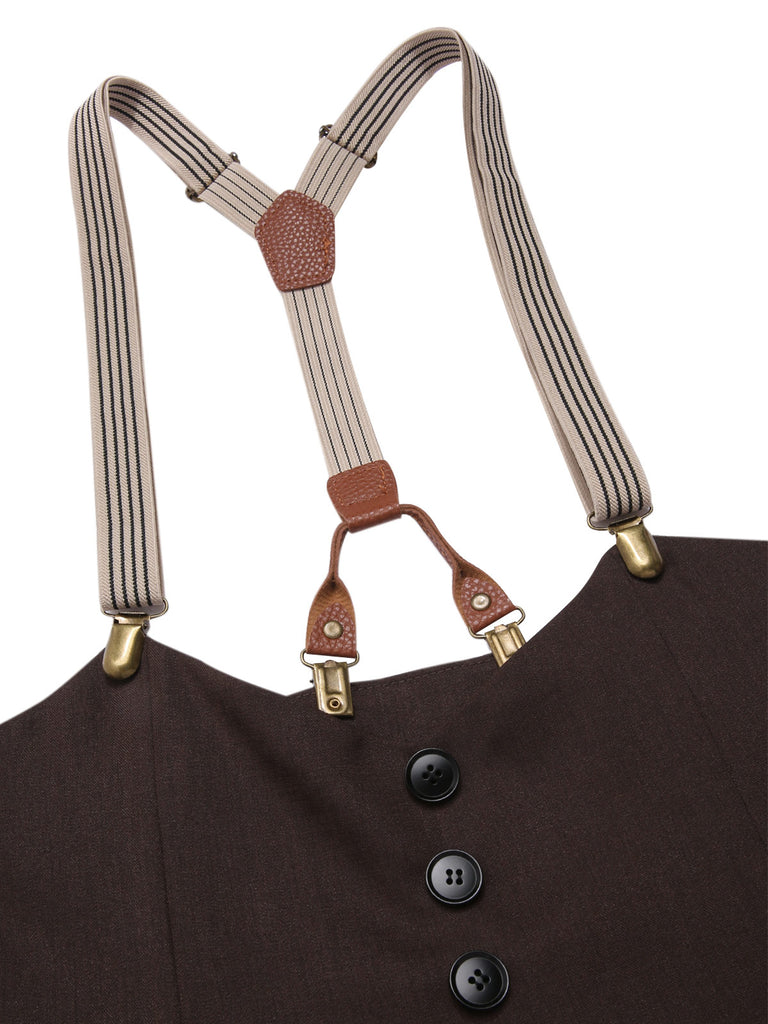 2PCS 1930s Cotton Solid Blouse & Suspender Pants - vintage fashion, retro style