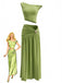 2PCS 1930s Off-Shoulder Top & Slit Ruched Maxi Skirt - vintage skirt, retro style