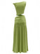 2PCS 1930s Off-Shoulder Top & Slit Ruched Maxi Skirt - vintage skirt, retro style