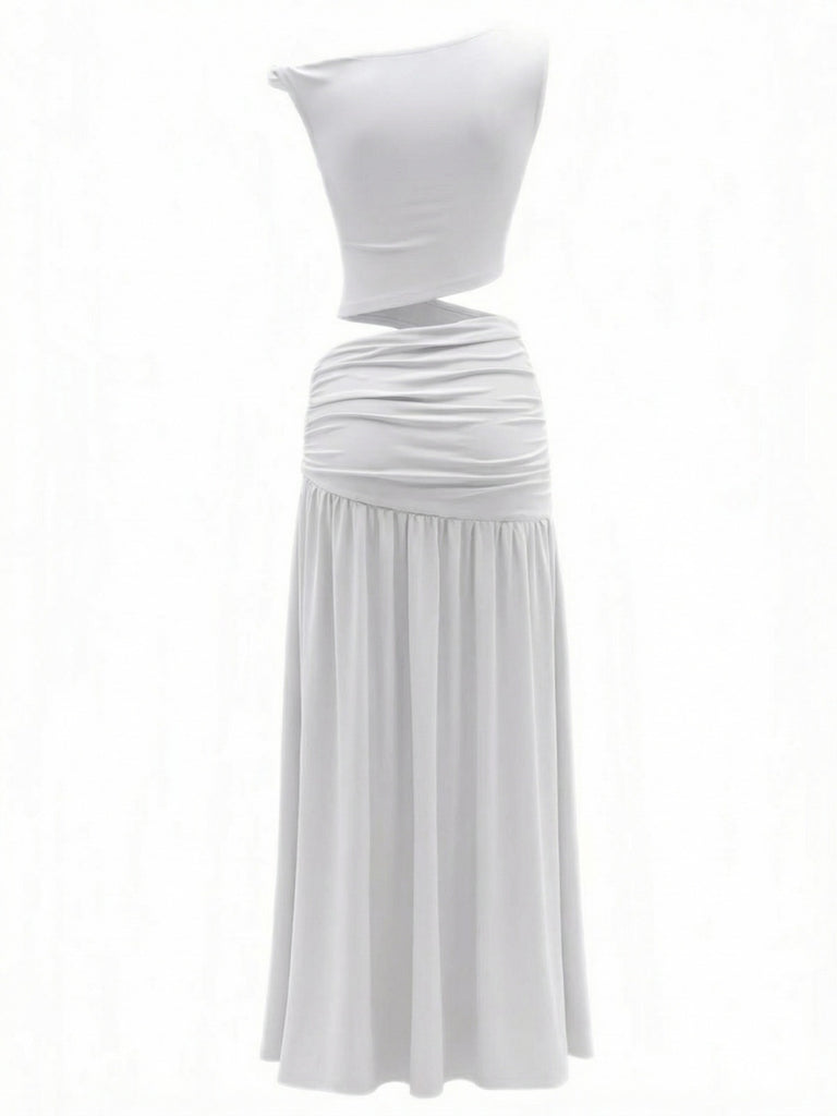 2PCS 1930s Off-Shoulder Top & Slit Ruched Maxi Skirt - vintage skirt, retro style