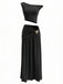 2PCS 1930s Off-Shoulder Top & Slit Ruched Maxi Skirt - vintage skirt, retro style