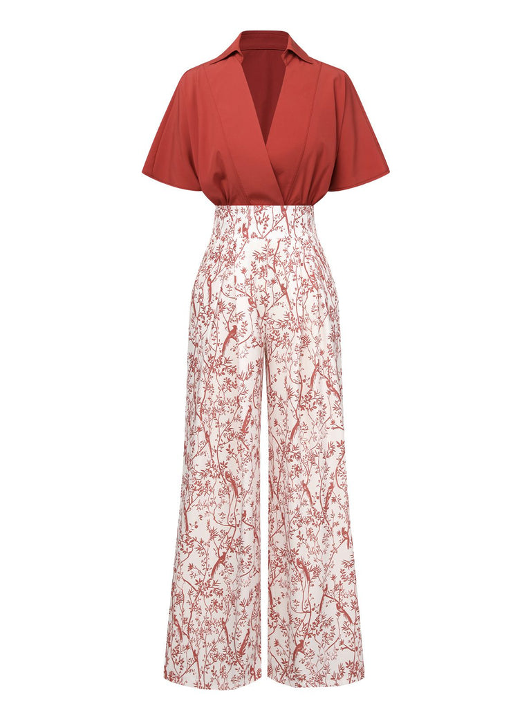 2PCS 1930s Solid Dolman Blouse & Floral Pants, vintage top, retro blouse - perfect for women who love vintage and retro fashion