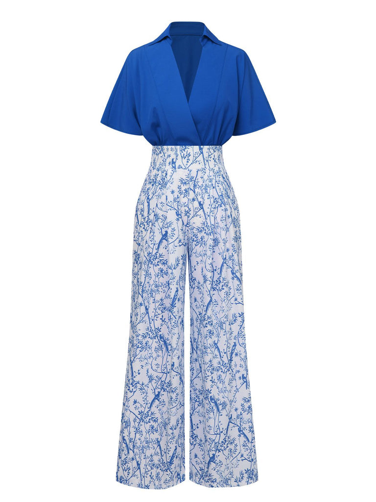 2PCS 1930s Solid Dolman Blouse & Floral Pants, vintage top, retro blouse - perfect for women who love vintage and retro fashion