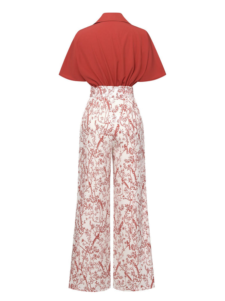 2PCS 1930s Solid Dolman Blouse & Floral Pants, vintage top, retro blouse - perfect for women who love vintage and retro fashion
