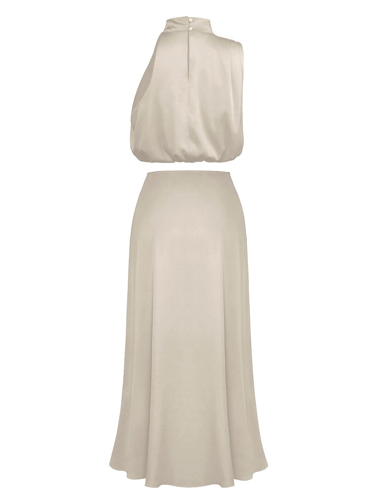2PCS 1930s Solid Satin Mock Collar Top & Fishtail Skirt — 1930s jazz-age spirit for her morning coffee