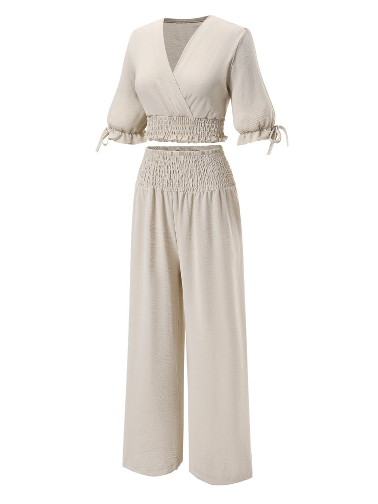 2PCS 1930s Solid VNeck Smocked | 1930s | vintage blouse, retro top