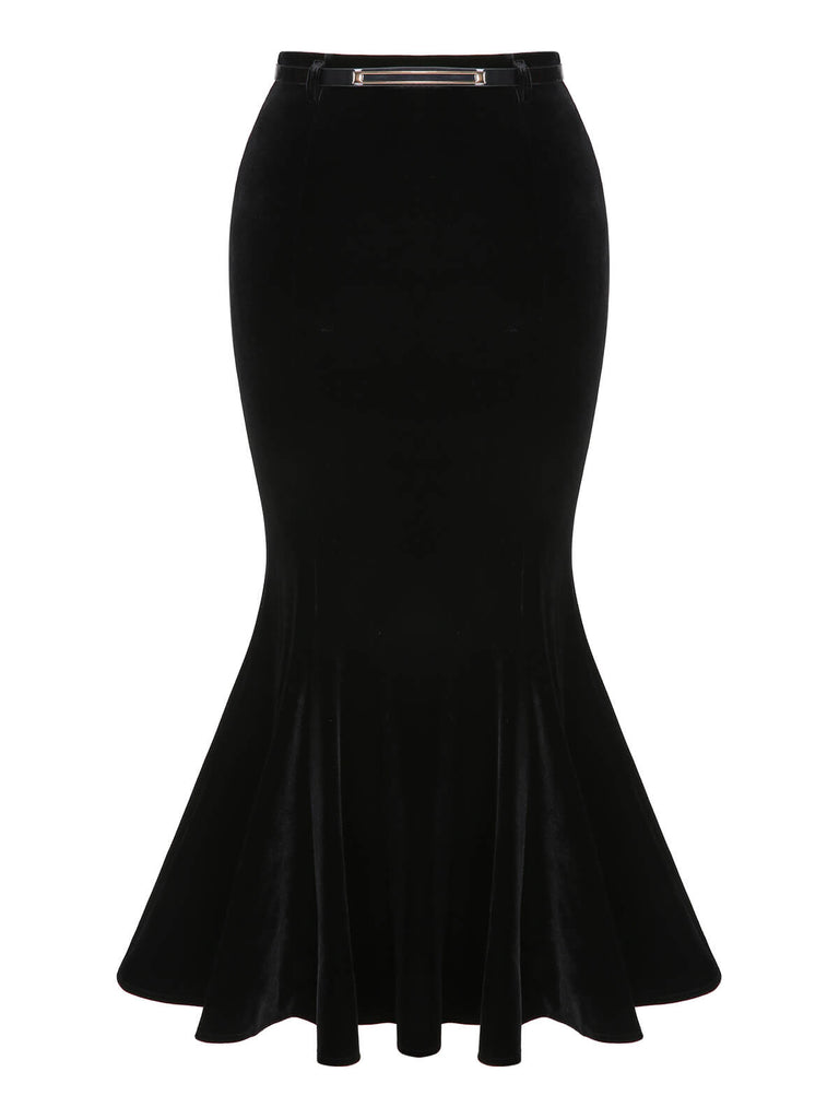 2PCS 1930s Solid Velvet Top & Mermaid Skirt, vintage skirt, retro style - perfect for women who love vintage and retro fashion
