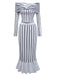 2PCS 1930s Striped Off-Shoulder Top & Fishtail Skirt - vintage skirt, retro style