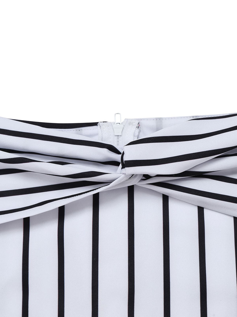 2PCS 1930s Striped Off-Shoulder Top & Fishtail Skirt - vintage skirt, retro style