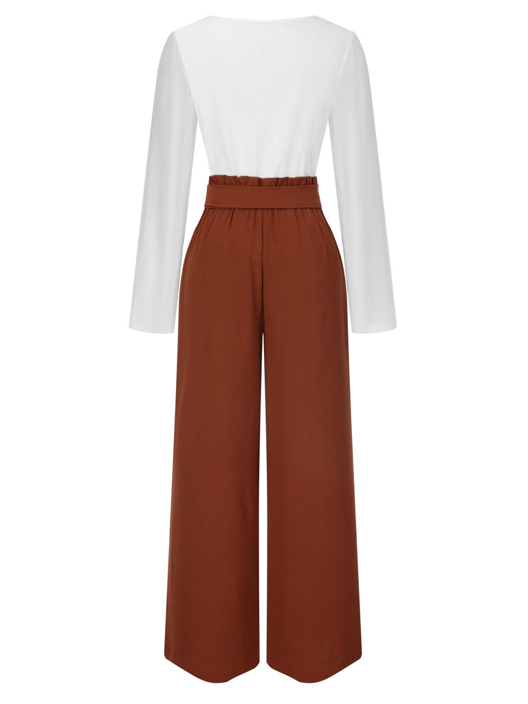 2PCS 1930s V-Neck Top & Wide Leg Lounge Pants, vintage top, retro blouse - perfect for women who love vintage and retro fashion
