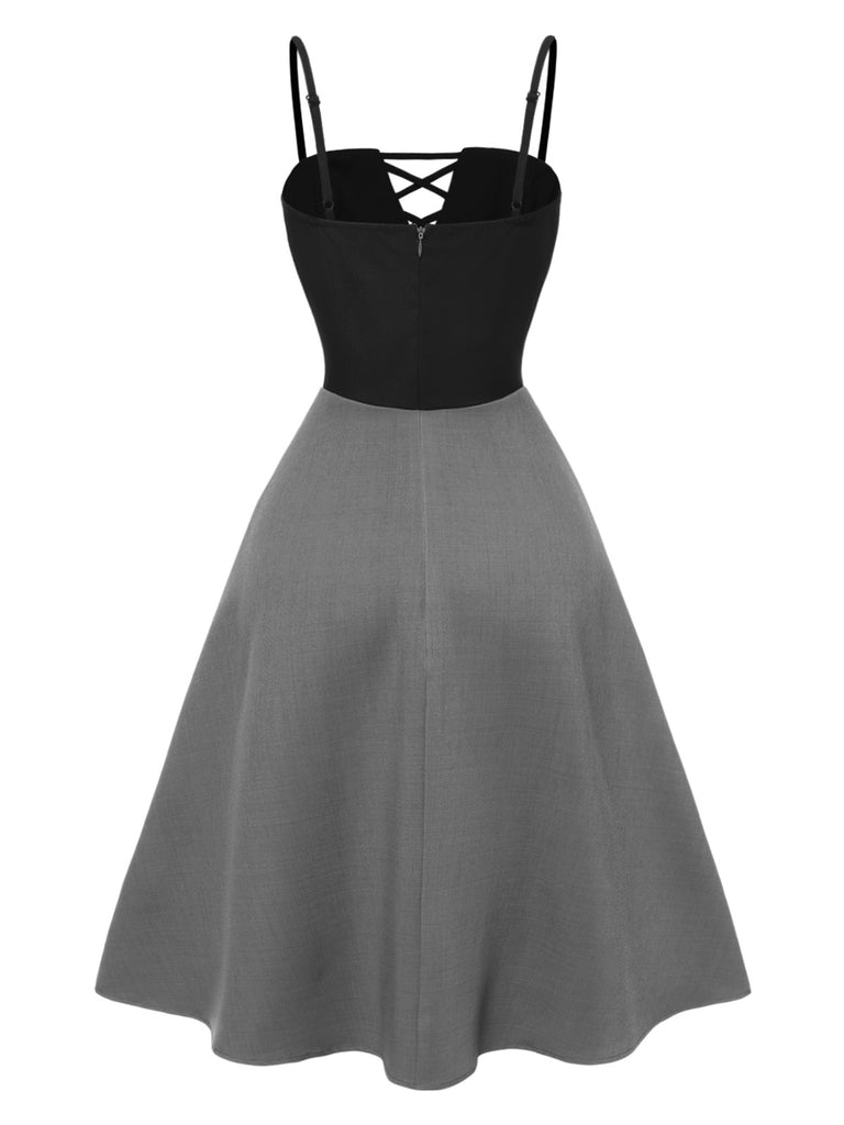 2PCS 1940s Colorblock Pink Blouse & Gray Dress - vintage dress, retro fashion for women