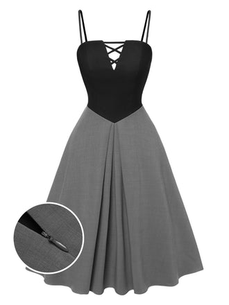 2PCS 1940s Colorblock Pink Blouse & Gray Dress: where 1940s romance meets her modern spirit