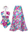This 2PCS 1940s Cutout Halter Oil Painting Swimsuit & Cover-Up carries 1940s vacation dreams in every stitch