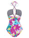 2PCS 1940s Cutout Halter Oil Painting Swimsuit & Cover-Up — 1940s poolside glamour meets sun-drenched confidence