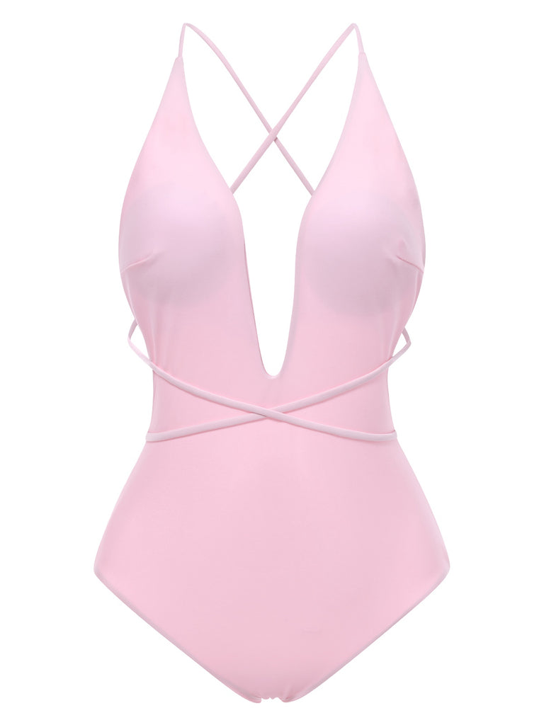 2PCS 1940s Deep-V One-Piece Swimsuit & Lace Cover-Up, vintage swimsuit, pin-up swimwear - perfect for women who love vintage and retro fashion