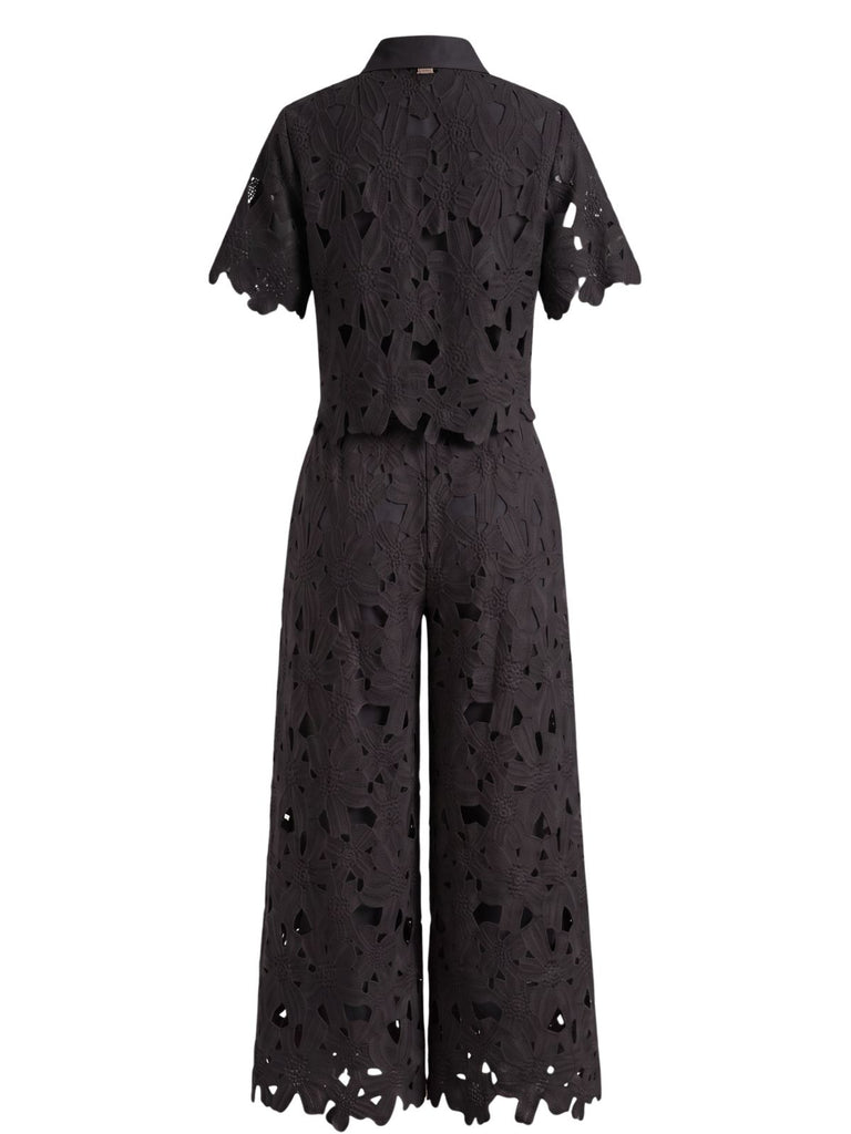 2PCS 1940s Lace Hollow Out Shirt & Wide-Leg Pants, vintage fashion, retro style - vintage inspired fashion
