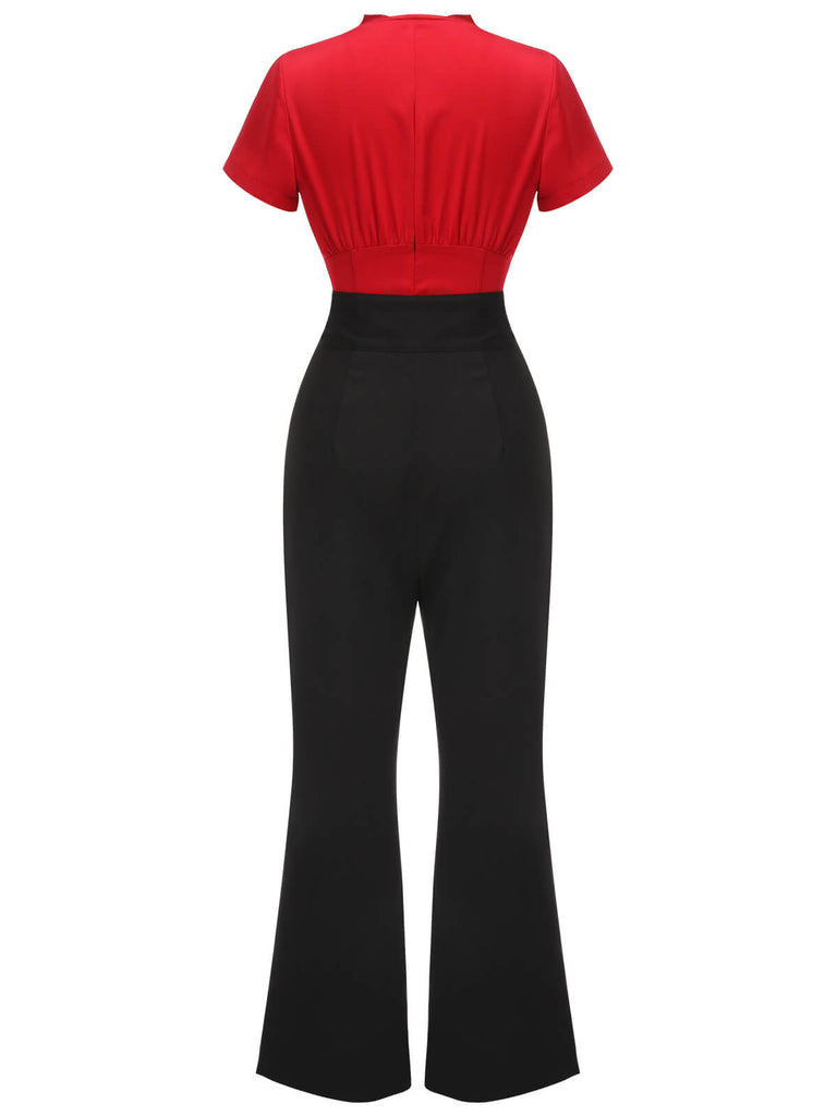 2PCS 1940s Red Tie-Up Blouse & Black Pants, vintage top, retro blouse - perfect for women who love vintage and retro fashion
