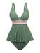 2PCS 1940s Solid Boho Ruffled Skirt Swimsuit - vintage skirt, retro style