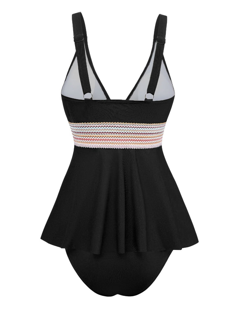 2PCS 1940s Solid Boho Ruffled Skirt Swimsuit - vintage skirt, retro style