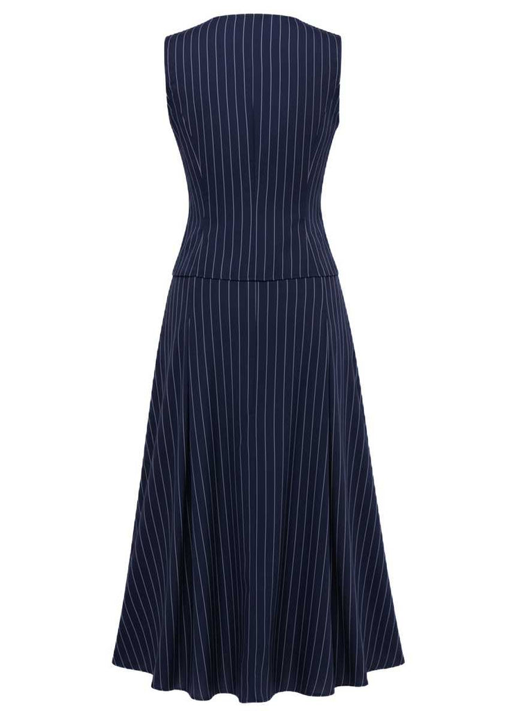 2PCS 1940s Stripe Sleeveless Vest & Midi Skirt - vintage skirt, retro style
