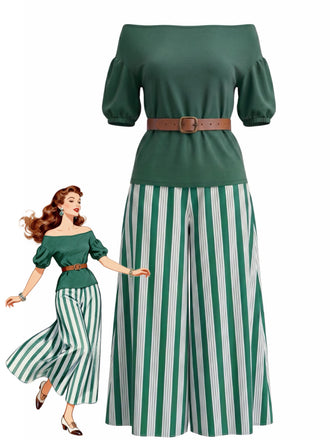 1940s Floral Striped Two Piece Set 6
