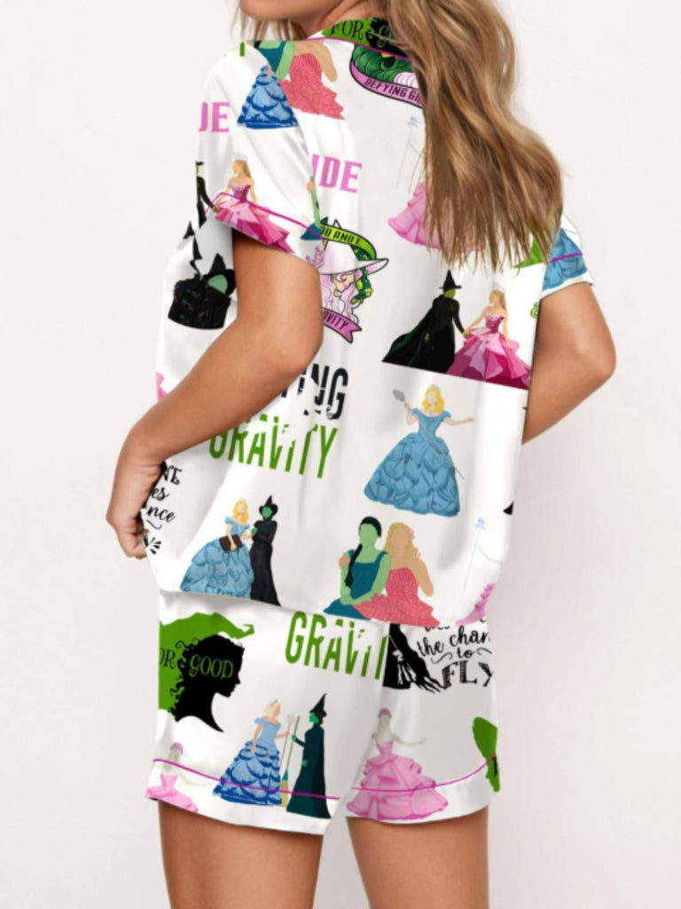 2PCS 1940s Witch Cartoon Print Button Pajama Set - vintage fashion, retro style